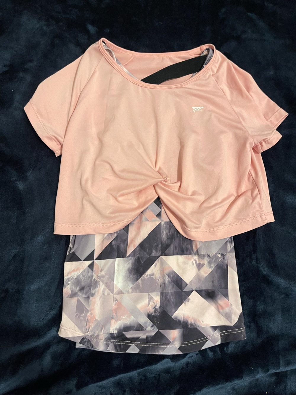 Active USA Peach Short Sleeve Twist Front Performance Tee with Printed Layer